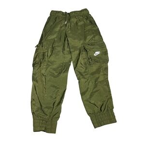 2000's Nike Olive Green Nylon Cargo Pants Drawstring‎ Waist Lightweight Small